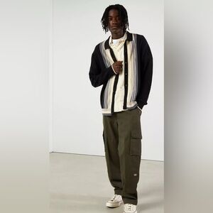 Urban Outfitters Men’s Button-Down Polo Sweater Size L Black Grey Cream Cotton